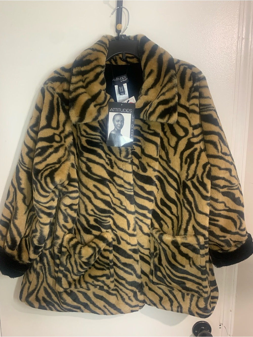 Attitudes by Renee Tan and Black Tiger-Stripe Faux Fur Jacket